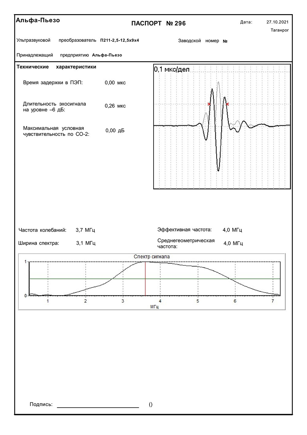 Паспорт ПЭП П211-2,5-12,5x9x4